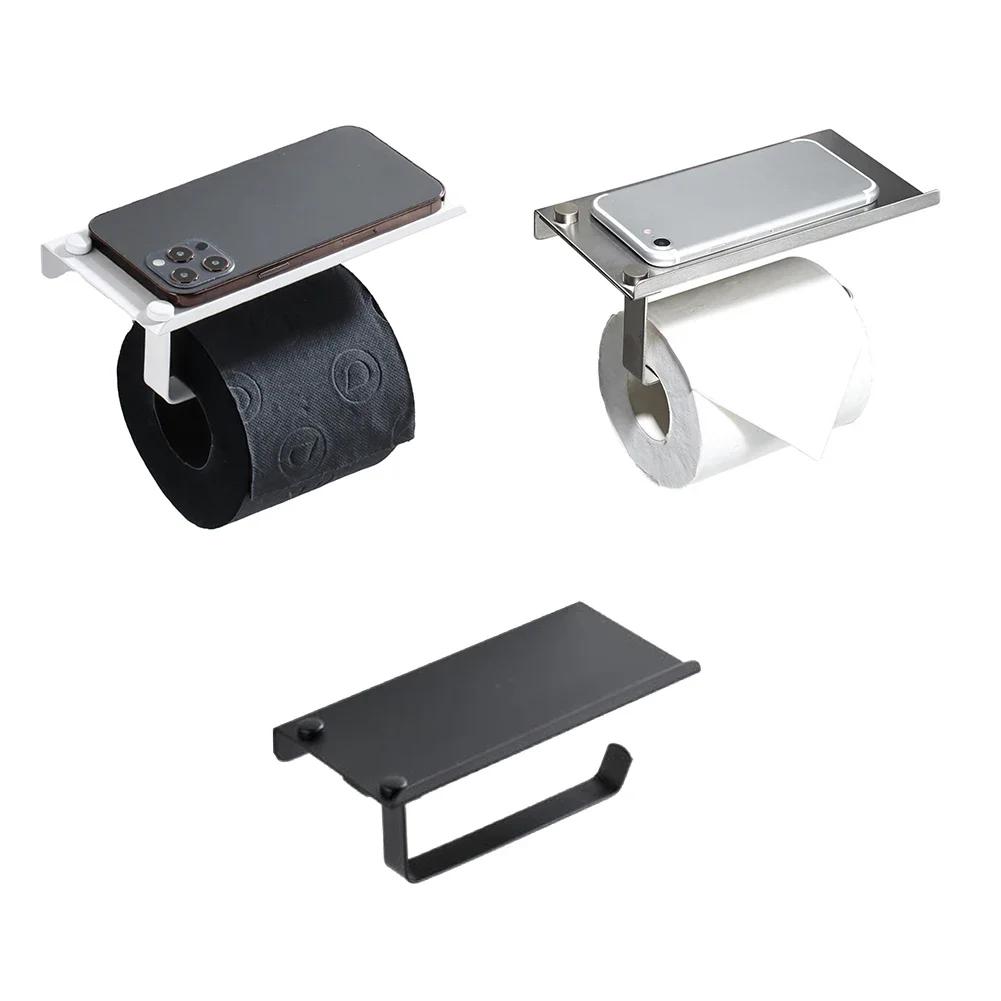 Dual Installation Toilet Paper Holder with Stainless Steel Body and Spacious Shelf for Phones or Sanitizers in Bathroom Settings