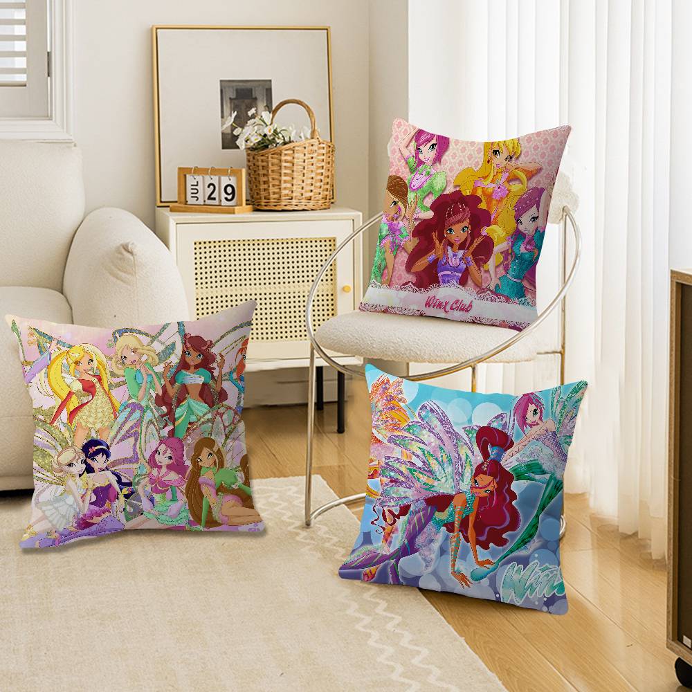 GirlWWinx Catoon Clubs Pillow Covers Cartoon Sofa Decorative Home Doublesided Printing Short Plush Cute Cushion Cover