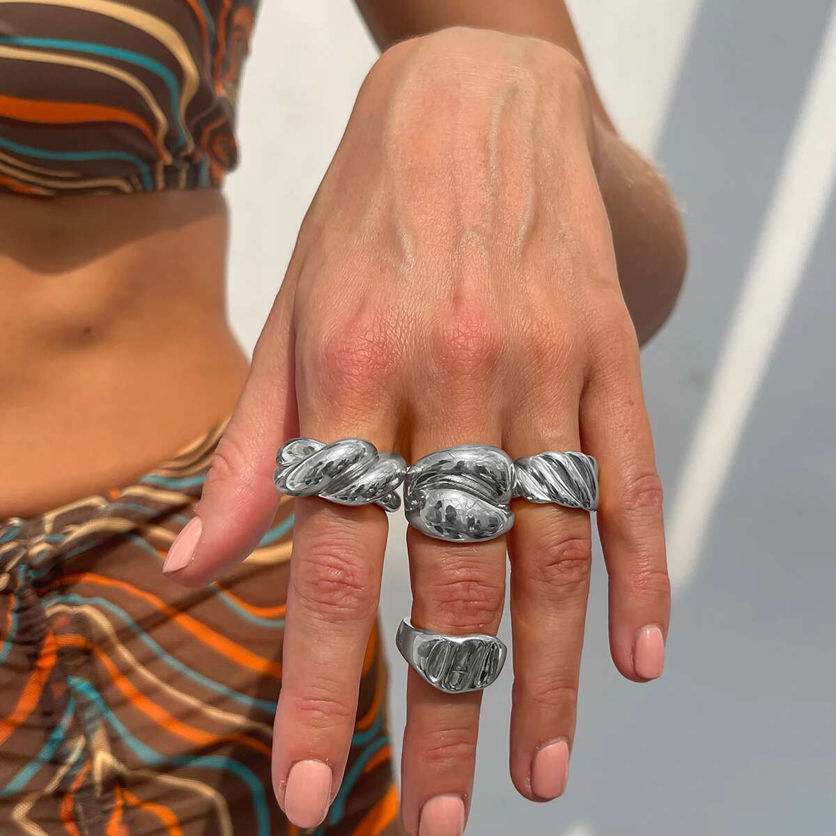 

PuRui Винтажный 4 шт./компл. Золотистый цвет Волна Открытые регулируемые кольца на палец для женщин Мода Повседневные аксессуары для вечеринок Циркон Подарок Новый