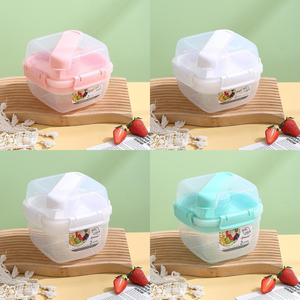 Double Layer Fruit Salad Box With Sealed Lid For Picnic And Office Use