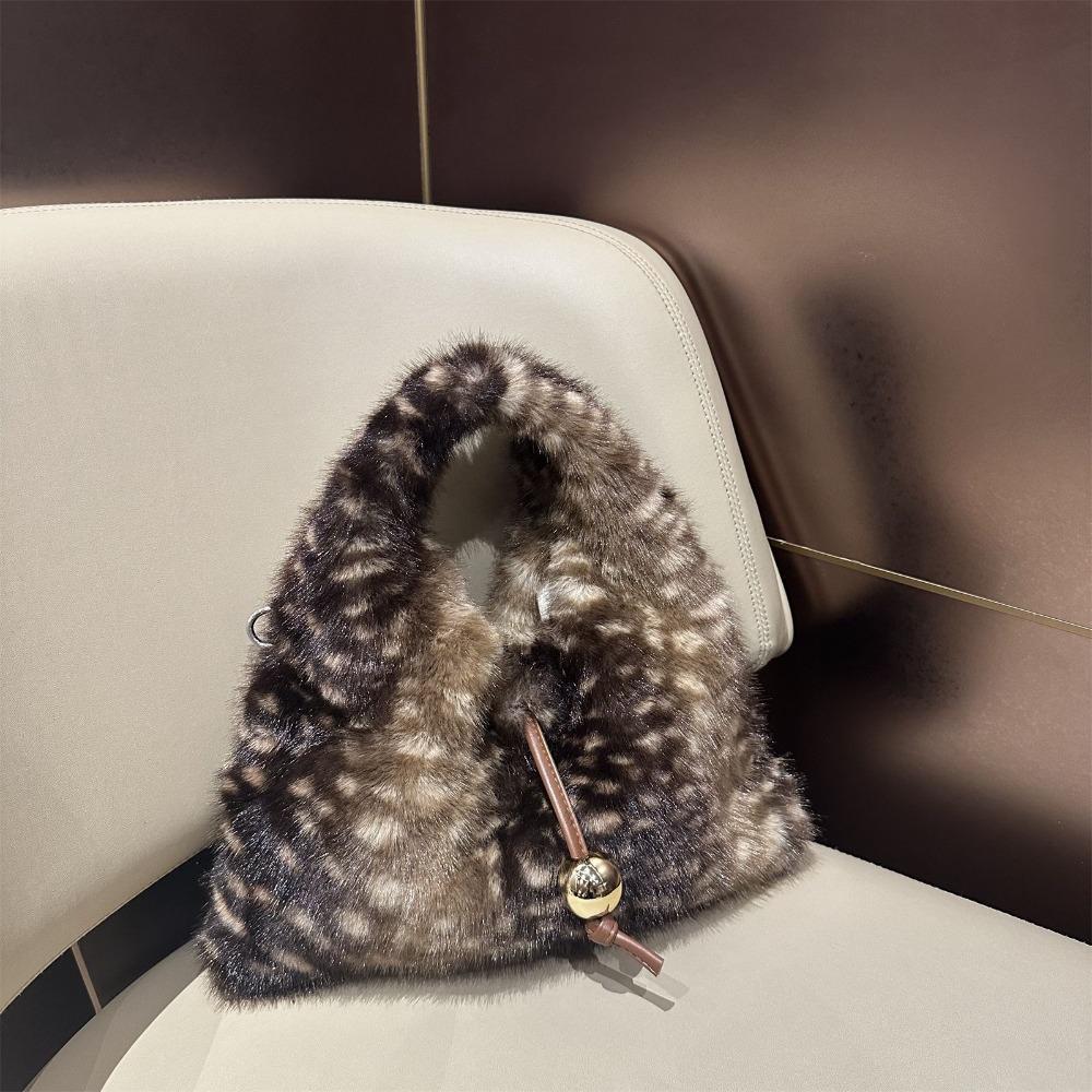 

High Quality Fluffy Deer Pattern Shoulder Bag Soft Versatile Soft Handbag Tote Bag Outdoor кофейный