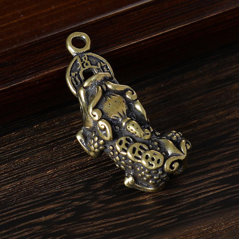 Brass Pixiu Unisex Pendant Keyring for Wealth and Peace