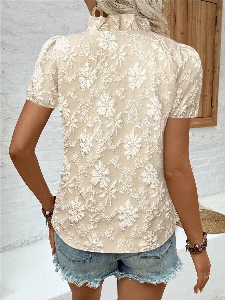Summer 2026 Women's Ruffle Jacquard Short-Sleeve Pullover Shirt