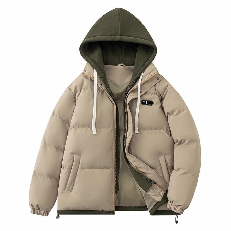 American fake two-piece hooded cotton-padded jacket for men's winter new trendy brand thickened cold-proof down cotton-padded jacket