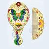 Vintage Folding Hand Mirror with Carved Comb Portable Travel Long Handle Metal Makeup Mirror Women Decorative Handheld Desk Vanity Mirror
