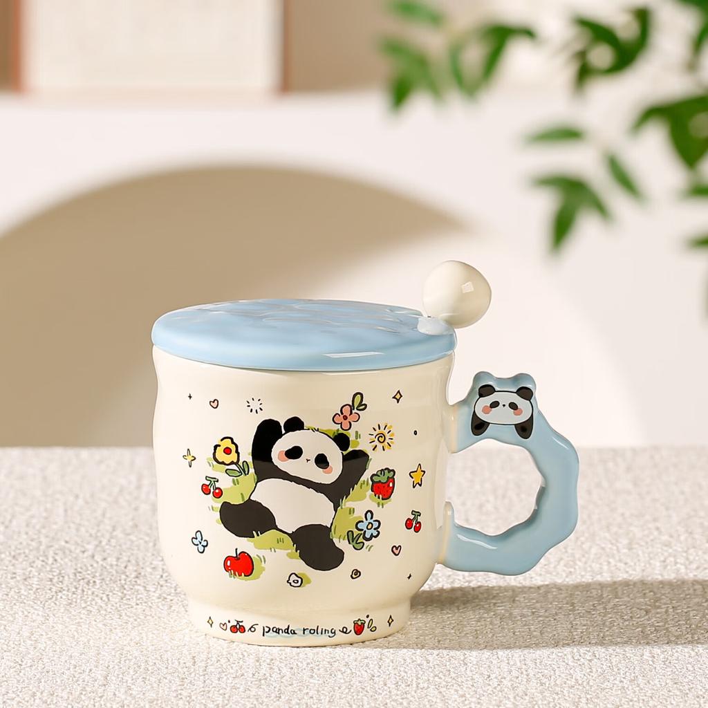 Cute Girl Heart with Cover Mug Cartoon Dessert Bear High Looking Office Ceramic Water Cup Birthday Souvenir