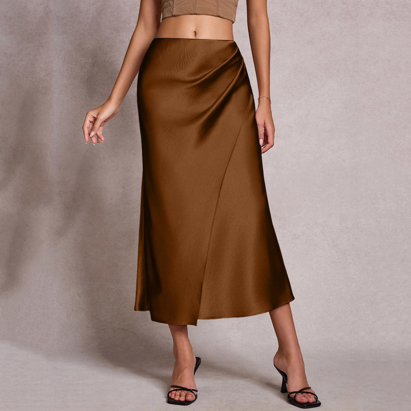 Женская плиссированная юбка - Элегантная юбка-карандаш S коричневый