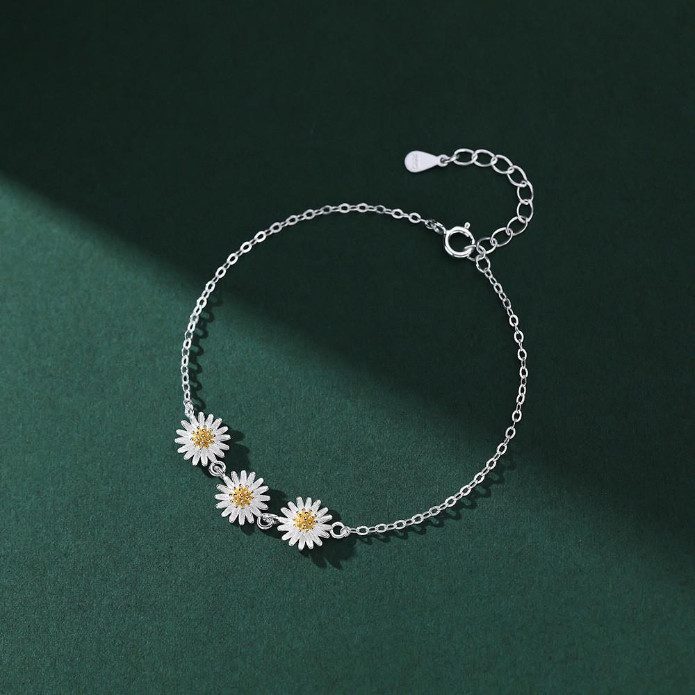 925 Sterling Silver Simple Daisy Flower Ornament Bracelet for Women Temperament Jewelry Accessories 19cm