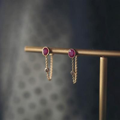 New Original Oval Ruby Design Sense Chain Earrings Unique Craftsmanship Retro Elegance Light Luxury Charm Women's  Jewelry