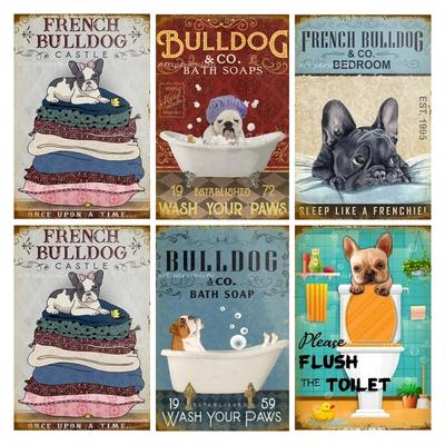 Metal Teneke Tabelalar Vintage Fransız Bulldog Banyo Sabunu Banyo Oturma Odası Köpek Sever Dekorasyon Ev Duvar Sanatı Poster Dekor
