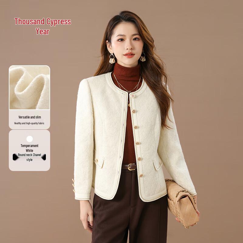 

Qianbainian Women s Elegant Wool Blend Tweed Style Color-Block Coat M