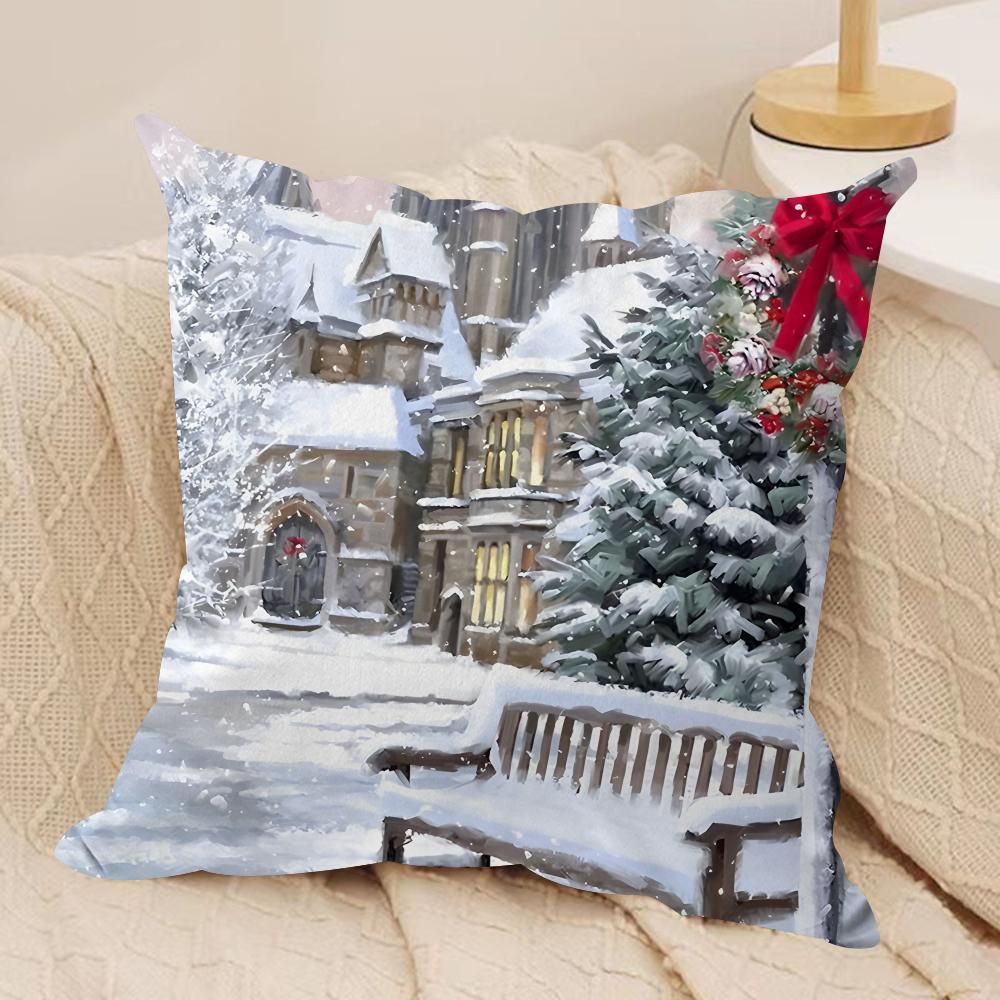 World Landmark Christmas Cushion Cover Silky Short Plush Invisible Zipper Dustproof Sofa Pillow Case For Home Decor