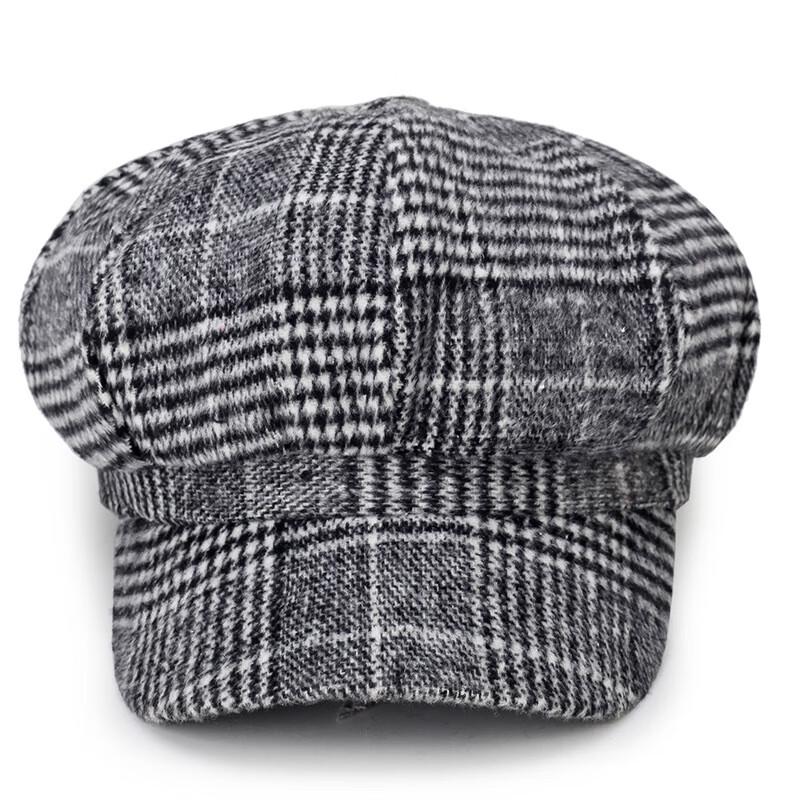 ZHENYUEQI Women's Plaid Wool Octagonal Newsboy Beret Hat