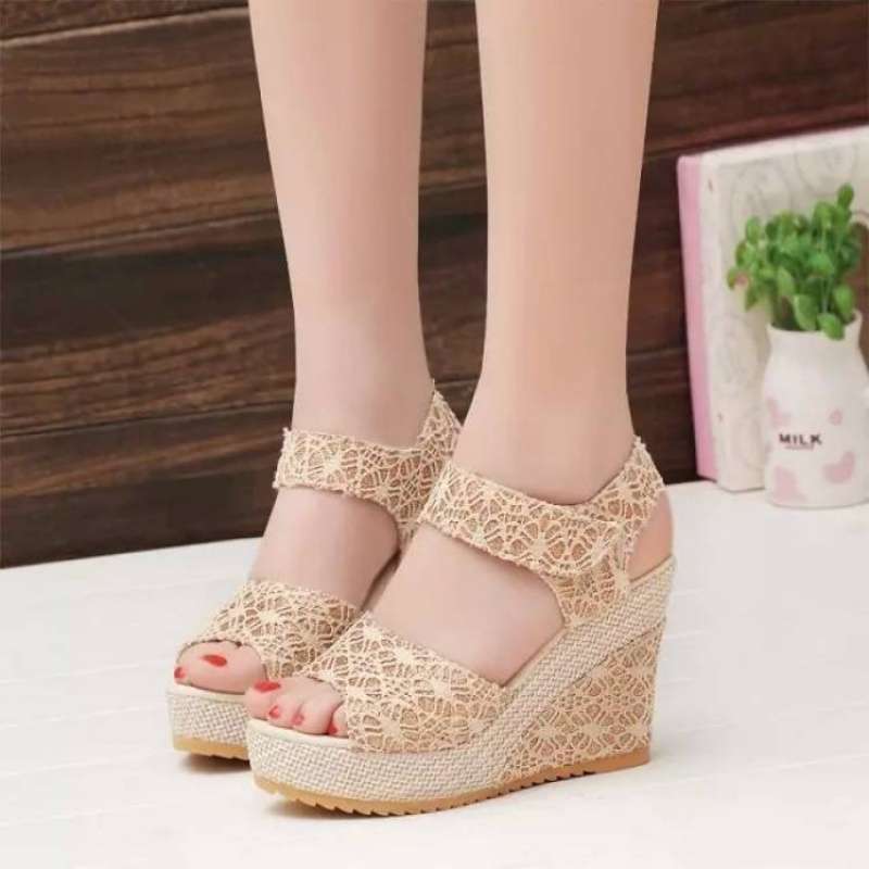 High-heeled wedge heel mesh yarn fish mouth women's sandals 2025 summer and Korean version outer wear versatile muffin thick-soled waterproof table op