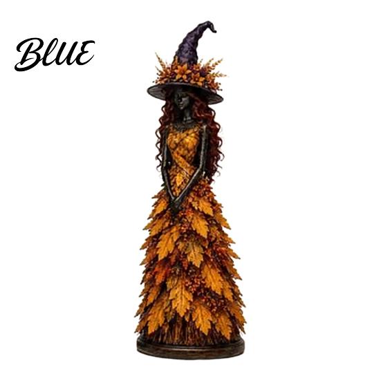 Unique Halloween Gift Ideas Autumn Witch Figurine Fall Tabletop Statue with Leaf Collectible Figurine for Lovers Gown Seasonal Resin Decoration