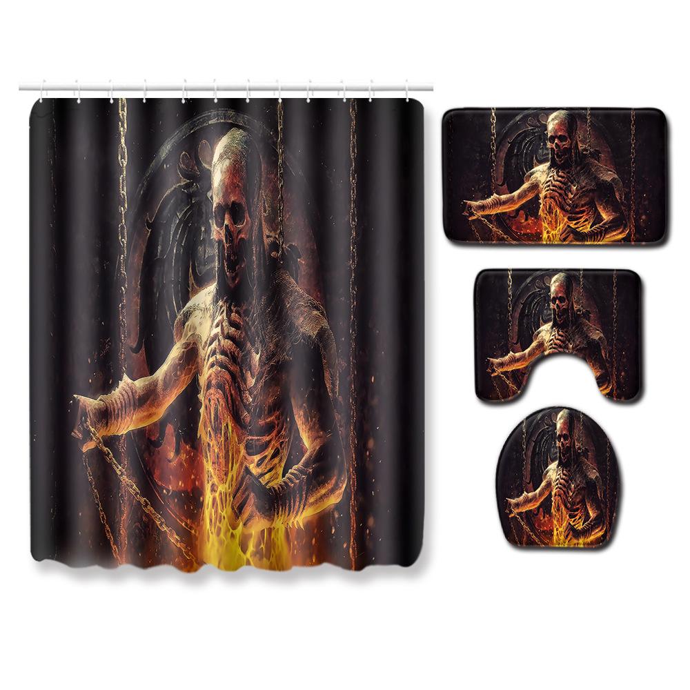 Skull Shower Curtain Floor Mat Combination Four-Piece Set Bathroom Toilet Carpet Shower Room Mat Foot Mat
