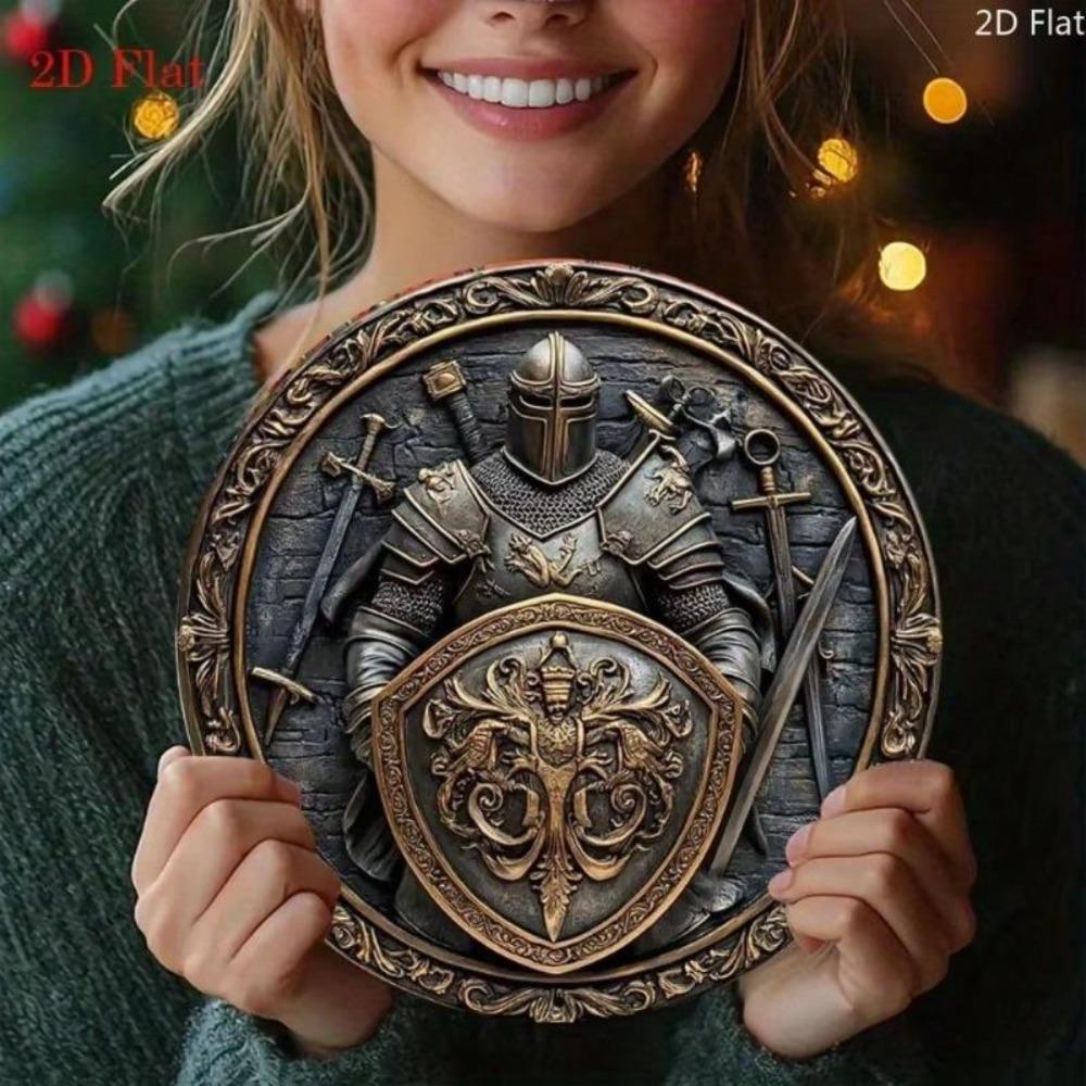 Medieval Knight Shield Sword Aluminum Metal Wall Art Vintage Armor Decorative Plaque 8x8 Inch