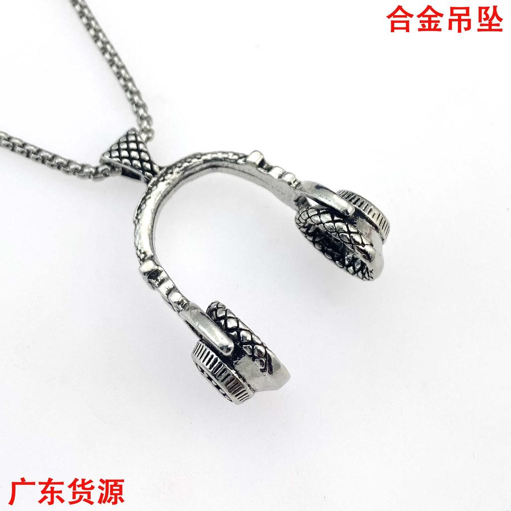 Accessories Music Headphones Pendant Titanium Steel Men, Necklace Fashion Rock Style Sweater Chain