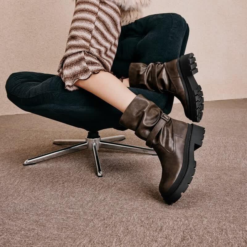 TOOMANYSHOES Women s British Style Chunky Heel Ankle Boots 35