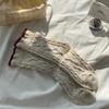 Color Block Cable Knit Wool Socks with Lace Ruffles & Diamond Pattern - Mid-Calf, Korean Autumn/Winter Style