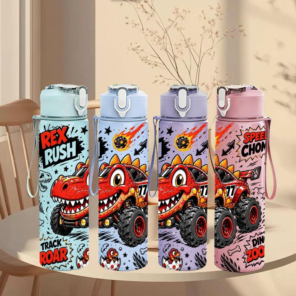 1PC Monster Truck Fire Burst Art 750ml Color Plastic Sports Water Bottle Leakproof Flip Straw Lid Suitable for Sports Office Home Use