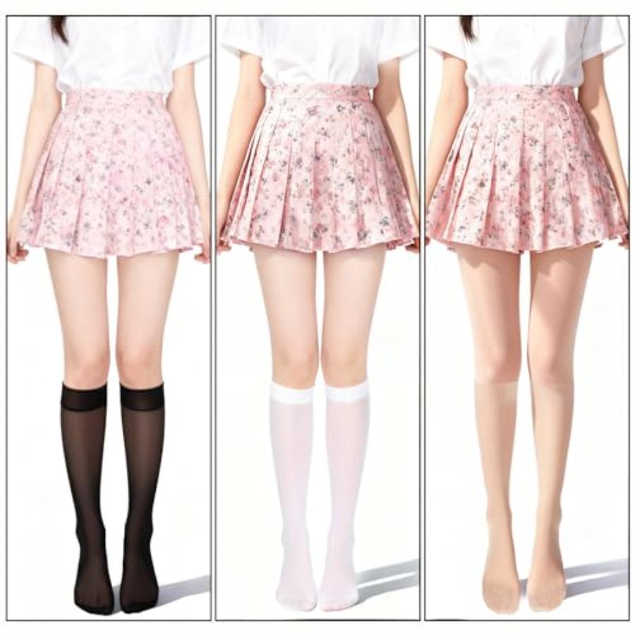 6 Pairs Womens Knee High Stockings Nylon Tight Elastic Trouser Sheer Stockings With Reinforced Toes 3 Colors Hose Hosiery Socks