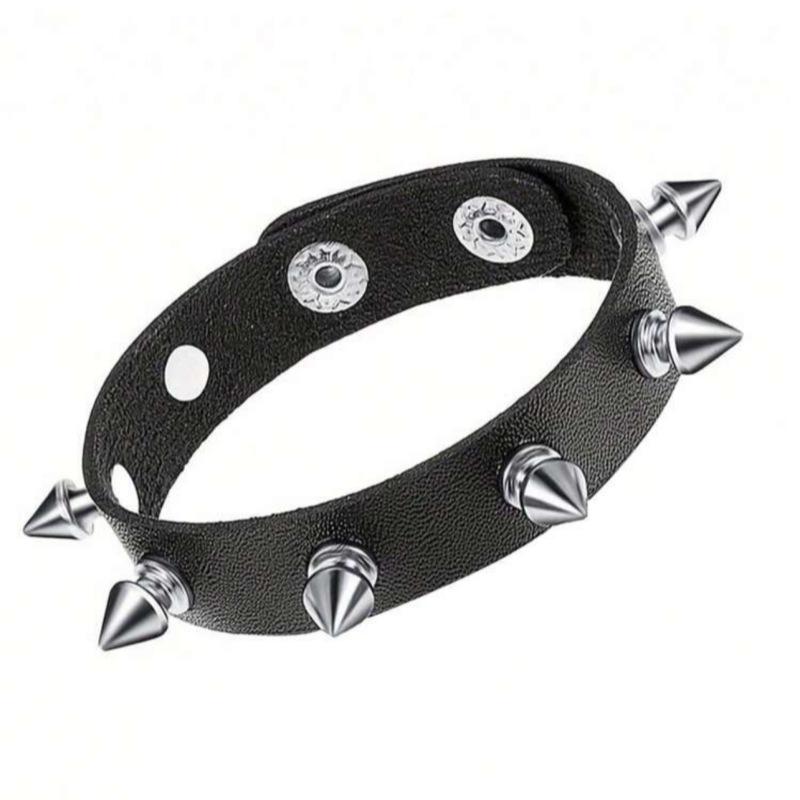 European & American Multilayer Wide Leather Bracelet with Punk Spikes & Rivets, Men's Hip Hop Beaded Jewelry.