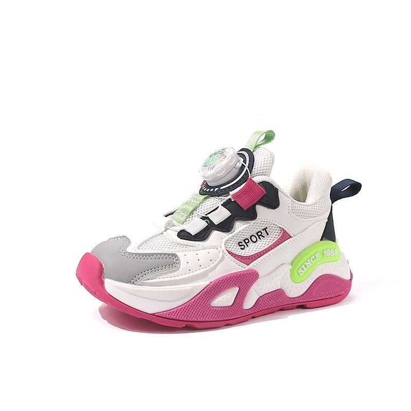 Kids Rotating Buckle Color Block Thick Sole Casual Sports Sneakers 26 красный