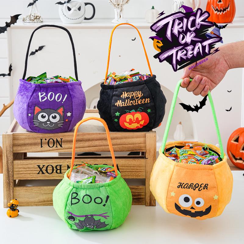 Pumpkin Lantern Trick-or-Treat Candy Bag for Kids - Halloween Handheld Decoration and Small Gift Prop
