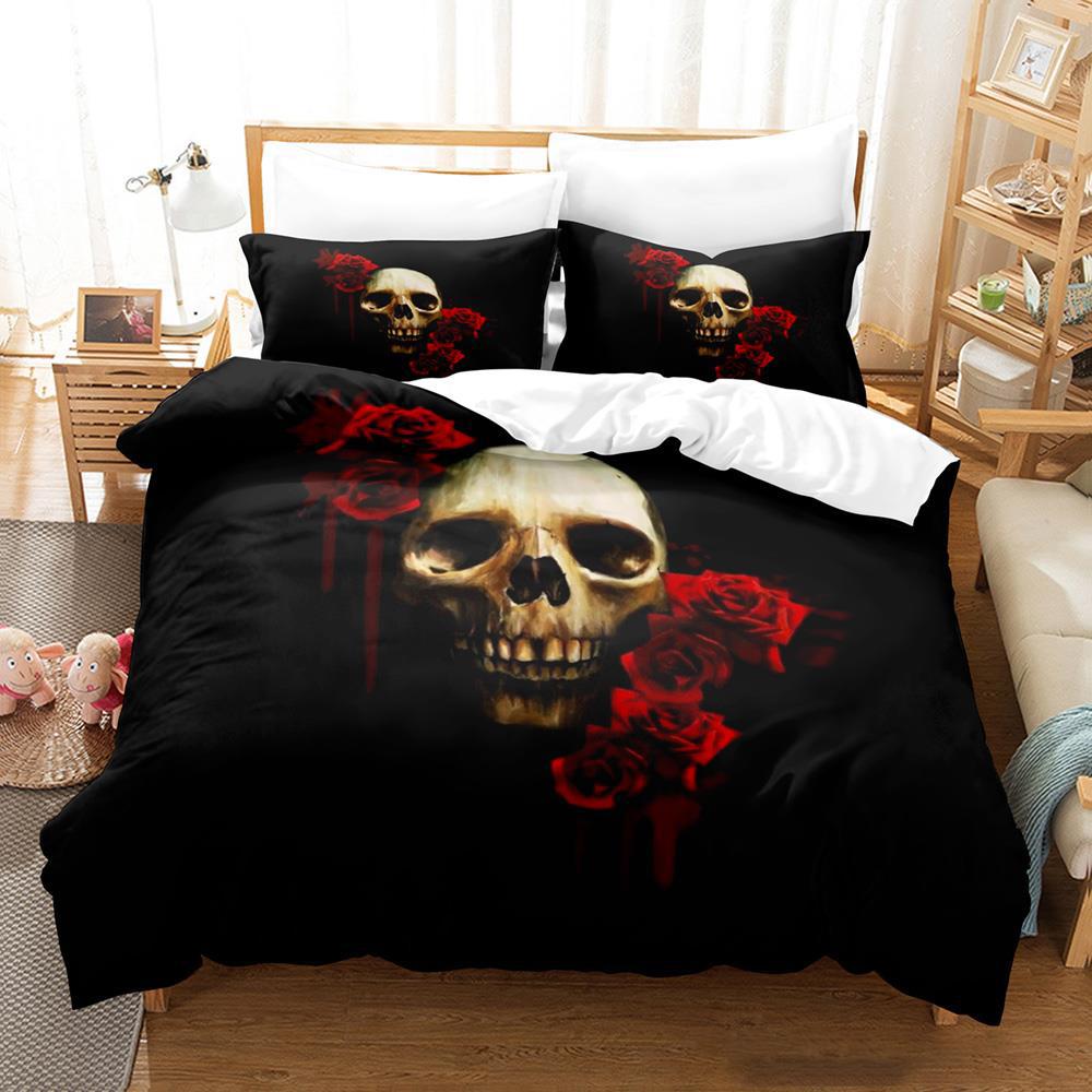 Roses and Skulls All Season Twin Bedding Set Single Twin Full Queen King Size Bed Set Aldult Kid Bedroom Duvetcover Sets Anime