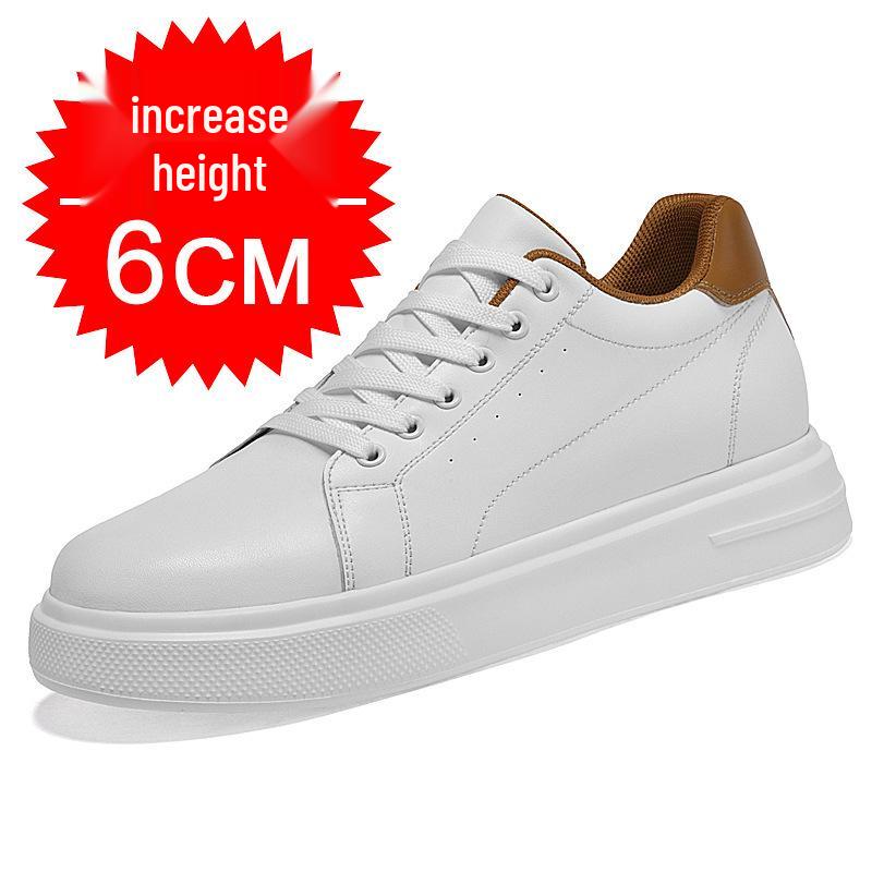 Pánské kožené tenisky zvyšující výšku o 8 cm - Bílé, Trendy silná podrážka, Prodyšné a ležérní sportovní styl