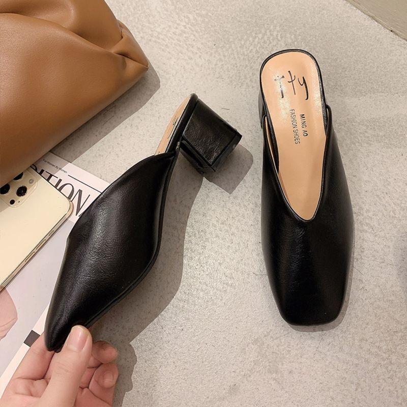 

Wearing a bag head and half slippers, grandma shoes, spring new thick heel, lazy without a heel, cool slippers, gentle wind 39