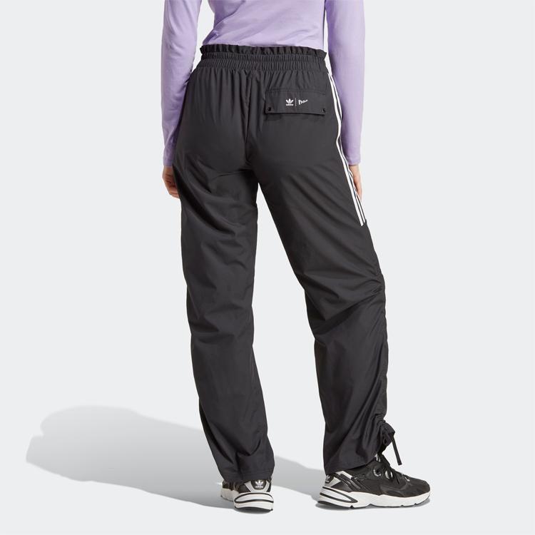 Adidas Originals Trefoil Logo Print Striped Loose Sweatpants Women Bottoms Black HN4498