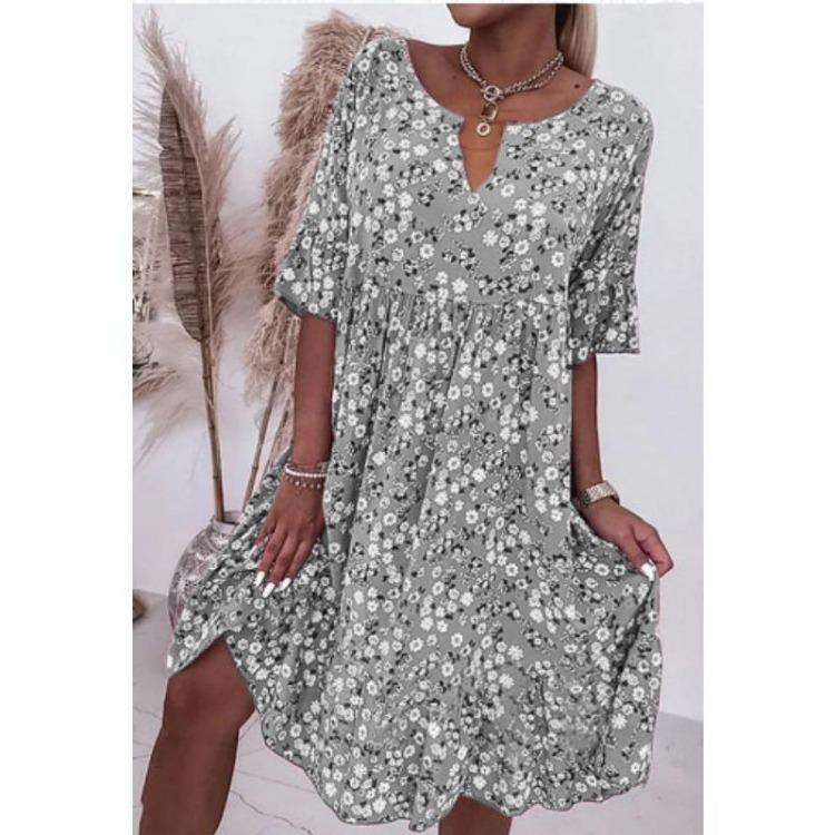 Volné Šaty Větších Velikostí s Květinovým Potiskem, Výstřihem do V a Krátkým Rukávem pro Ženy, Letní Móda, A-Liniové, Elegantní, Neformální, Párty Šaty, Jednoduché, Sladké Oblečení
