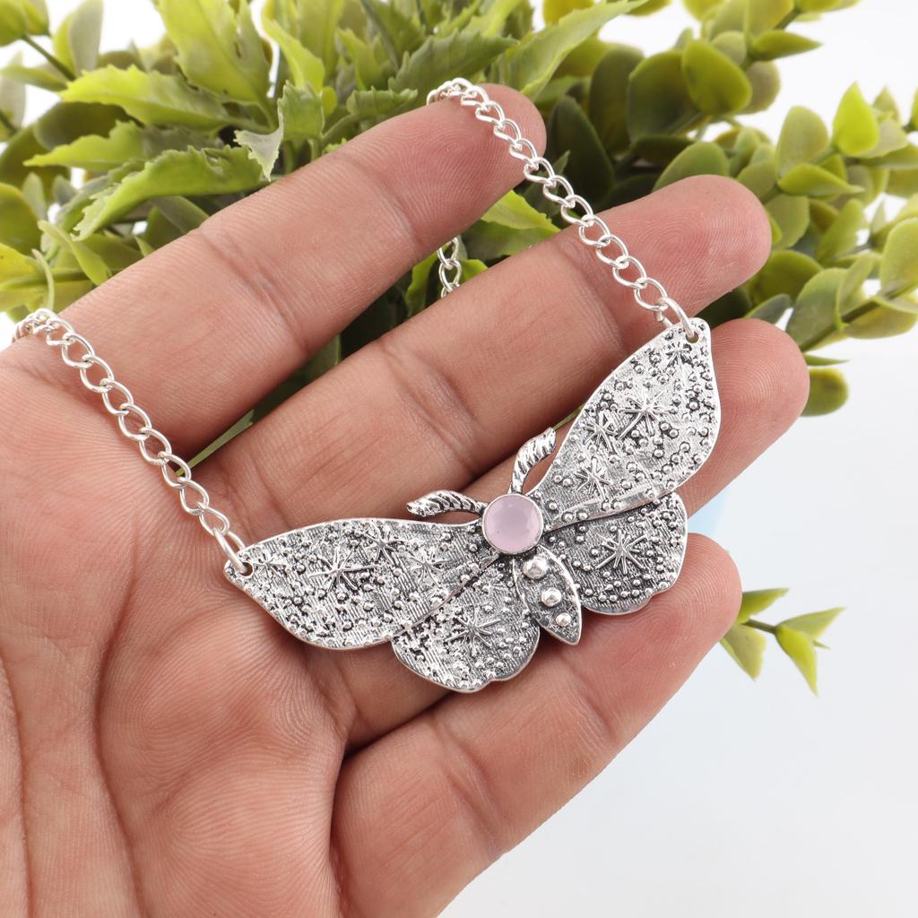 Rosenchalcedon Handgefertigter Edelsteinanhänger, 925 Massiv Sterlingsilber Anhänger Antikschmuck, Anhänger für Verlobungsgeschenk