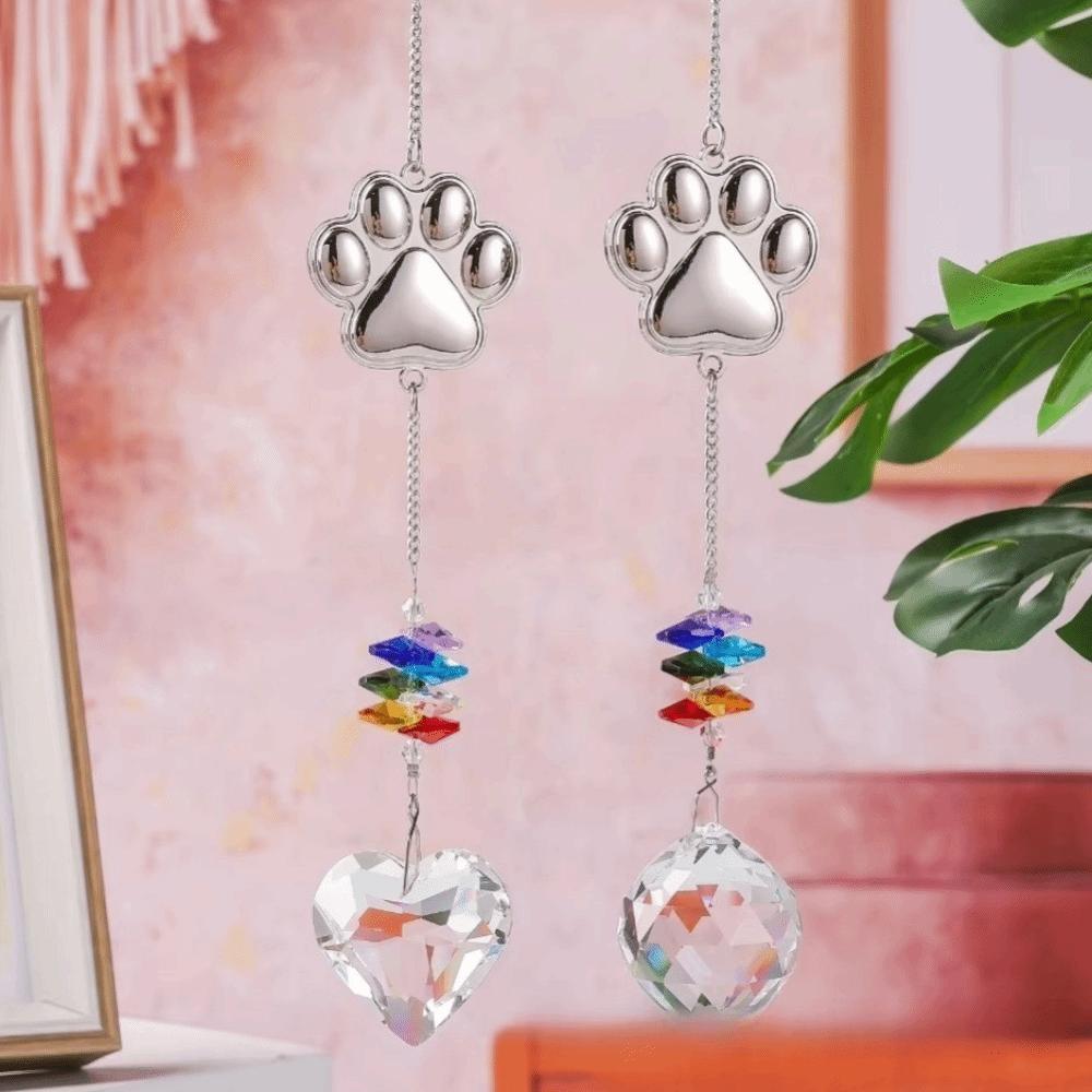 Hanging Dog Paws Print Pendant Exquisite Transparent Crystal Window Decoration Handmade Heart Shaped Pendant Memorial Gift
