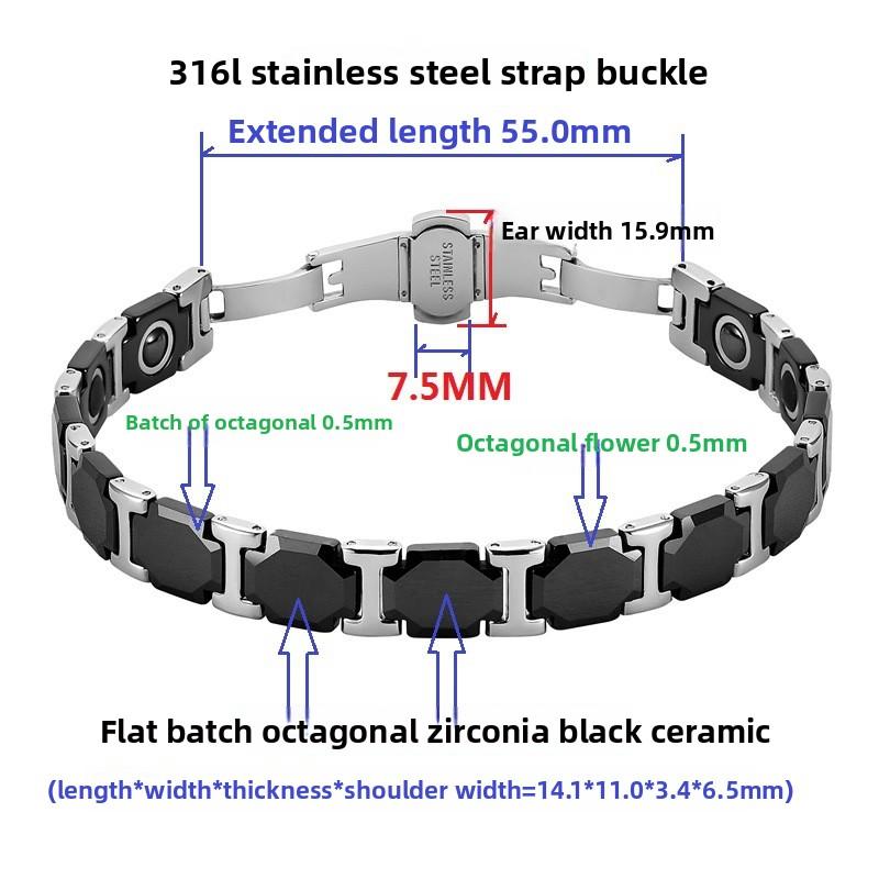Octagonal Black Ceramic Steel Color Stainless Steel Men's Bracelet Magnetic Titanium Steel Jewelry Stainless Steel Jewelry