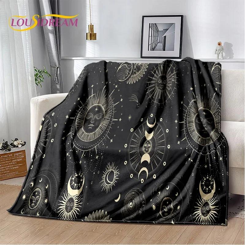 Misteriosa Manta de Franela Suave con Mandala del Sol y la Luna del Tarot para Camas, Dormitorio, Sofá, Picnic, Manta de Tiro para Ocio al Aire Libre, Regalo