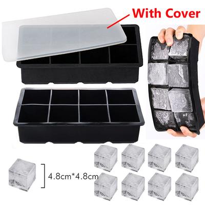 Ice Cube Tray Silicone Ice Mold Large Ice Cube Mold Square Ice Cube Maker Ice Cube Tray 4/6/8 Grid for Whiskey Cocktail Ice Mold