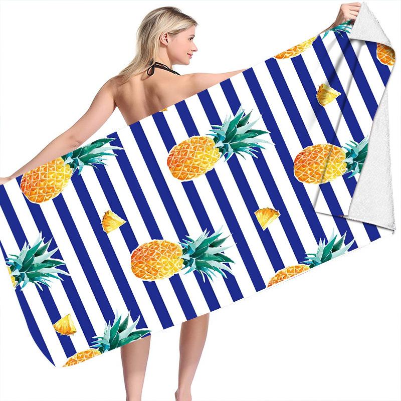 Striped Pineapple Collection Digital-printed Polyester Superfine Fiber Double-sided Fleece Beach Vacation Bath Towel Beach Towel