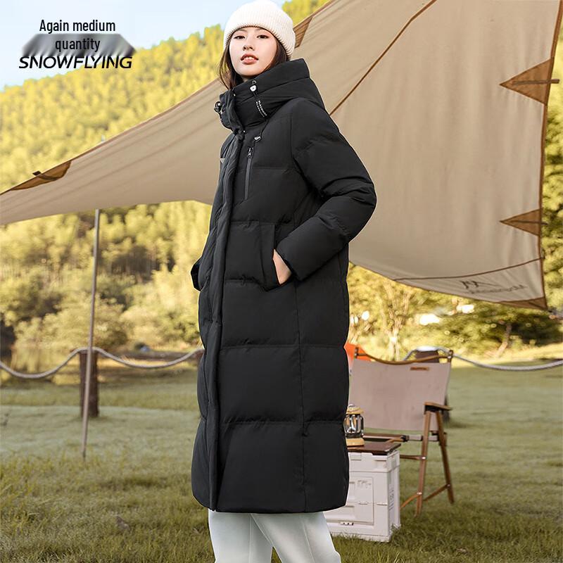 XueZhongFei Damen Mittellange Kapuzen-Daunenjacke X40146226F