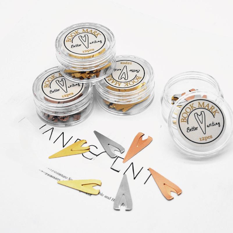 12 Pieces Metal Bookmarks Small Triangular Paper Clip Bookmarks Student Teacher Stationery Reading Tools