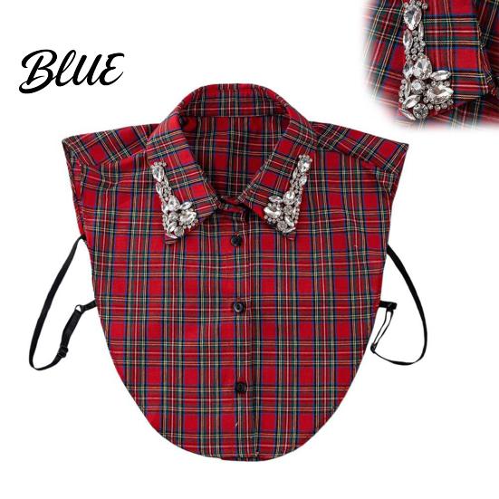 Elegant Detachable Collar Women Plaid Fake Red Blue Christmas Fashion