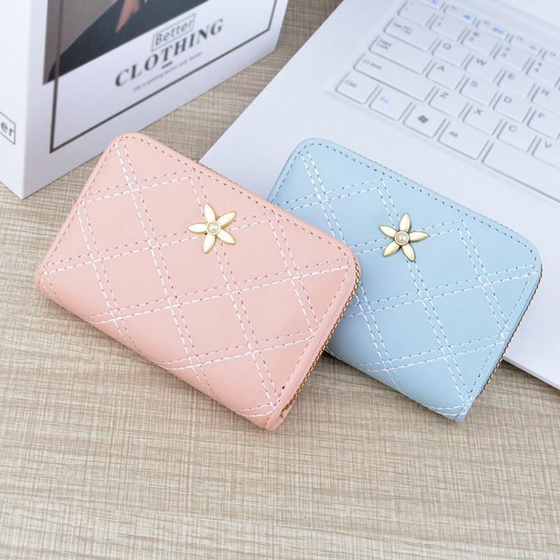 Women Fashion Zipper Mini Purse Artificial Leather Card Holder for Ladies Short Wallets