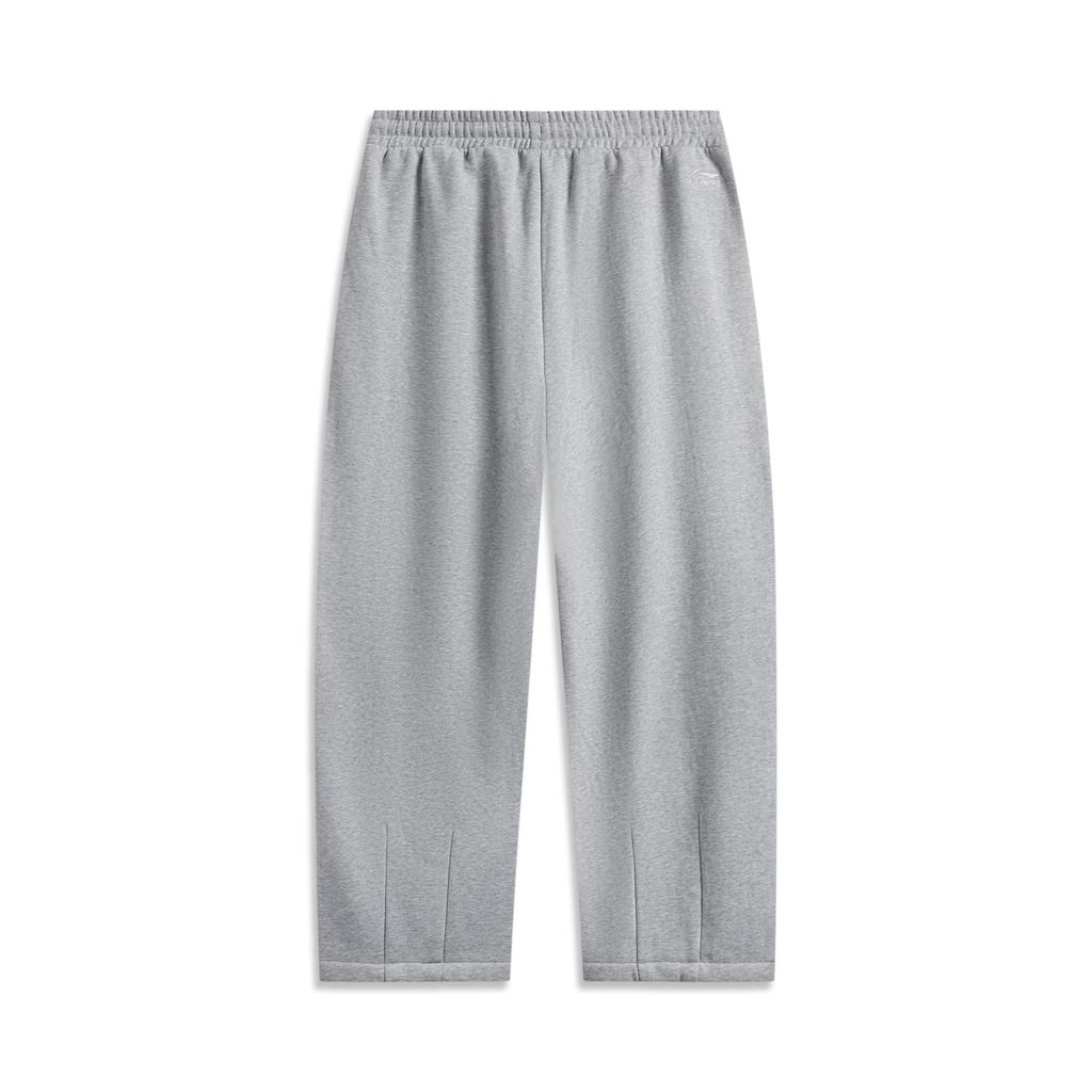 Li Ning Loose Fleece Lined Warm Knitted Sports Pants Men Bottoms Floral-Gray AKLU915-1