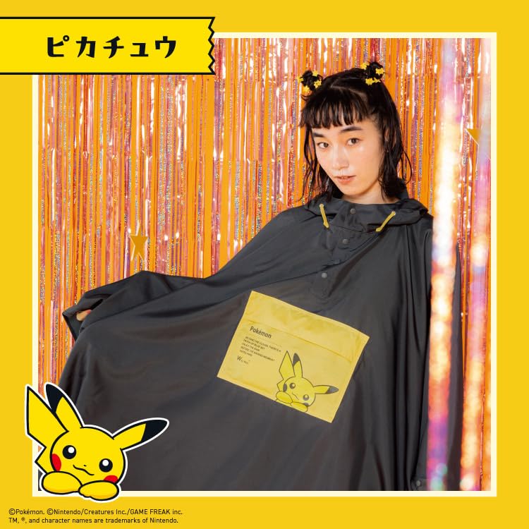 Pokemon Bicolor Rain Adventure Charcoal Outdoor Outdoor [2025] Wpc. Poncho, Partner, (Pikachu), Men's, Women's, Commuting, School, Cycling, Raincoat,