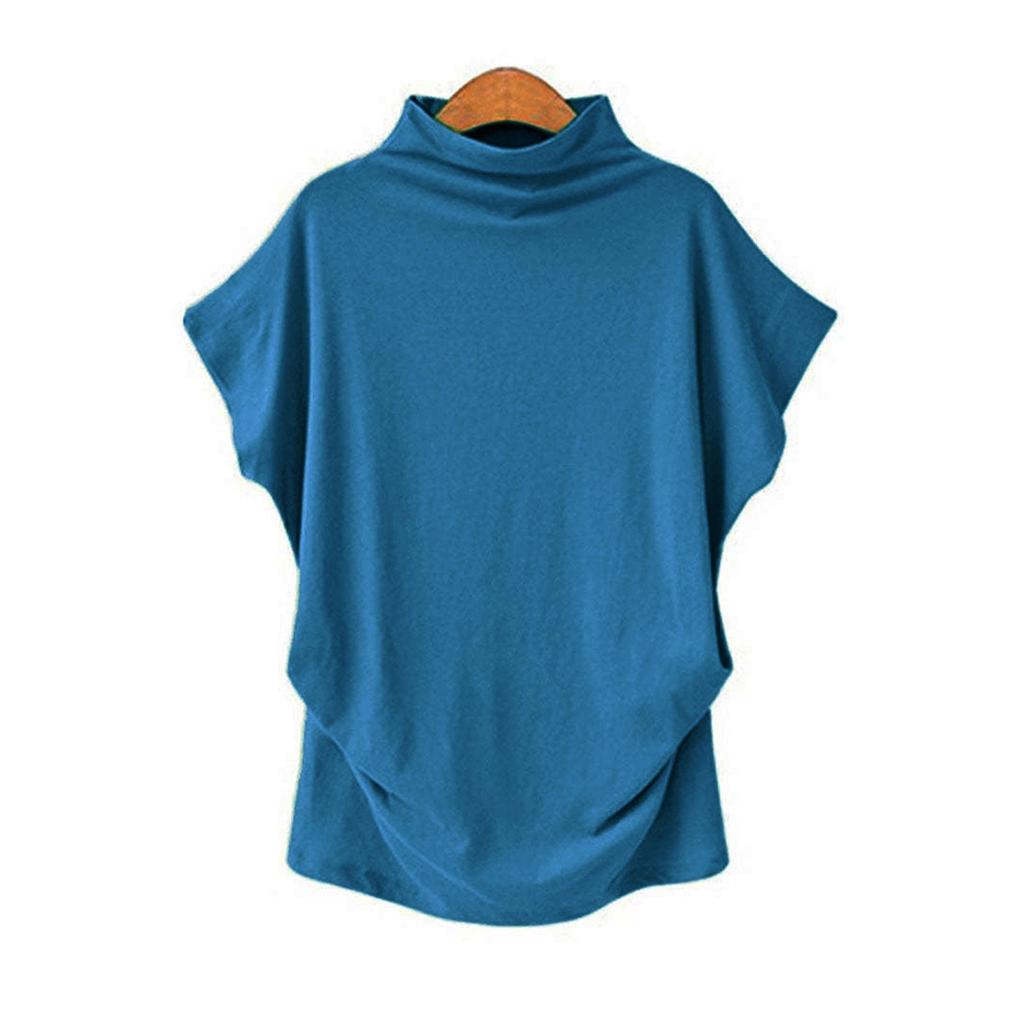 Mode Damen Halb Rollkragen Ärmel Tops Polyester Baumwolle Lose Kurzarm T-shirt Für Frauen