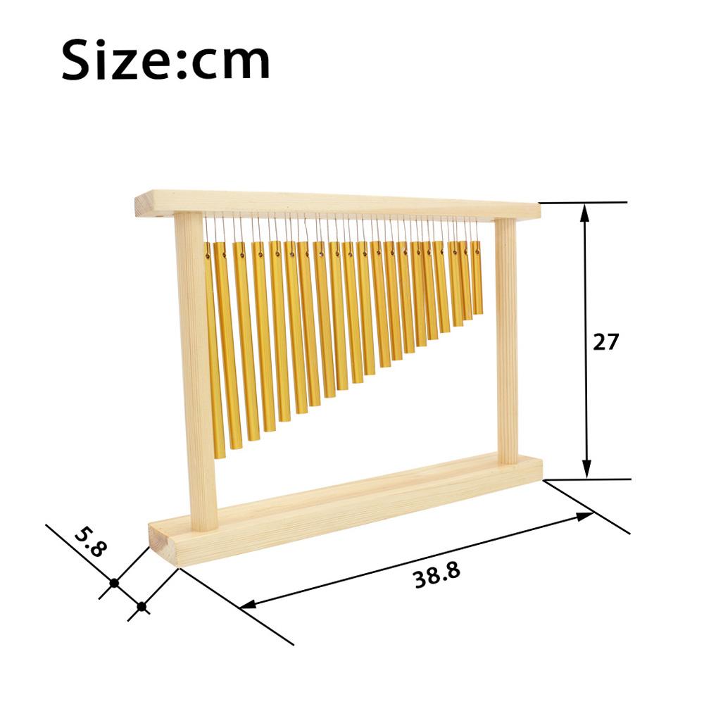 

20-тоновые настольные колокольчики 20 стержней в один ряд Музыкальный перкуссионный инструмент с деревянной подставкой и палочкой золотой