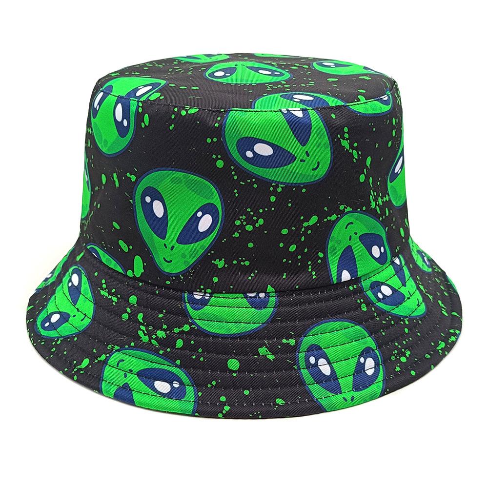 Zealous Sole Women's Funny Alien Print Bucket Hat For Men's And Summer Outdoor Sunscreen Fashion Decorate Panama Unisex Fisherman Caps Hiphop 56-58Cm