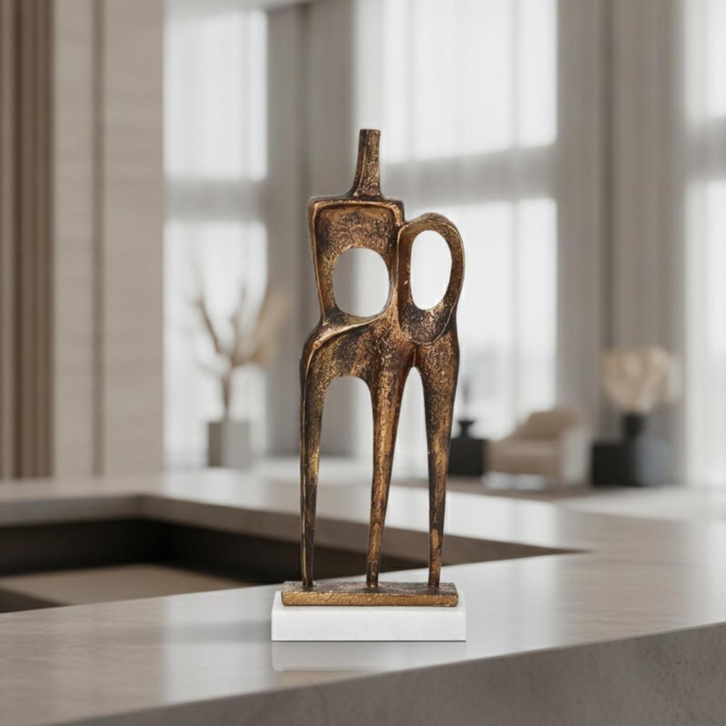 Abstract Sculpture with Stone Base Luxury Intertwined Figure Statue Sleek